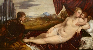 Venus mit Orgelspieler, Amor und Hund, Titien, Gemäldegalerie Berlin, italienische Malerei